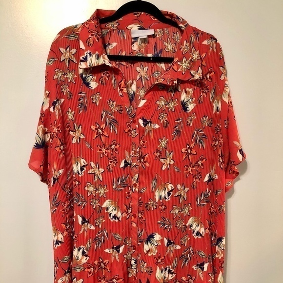 Only Necessities size 30/32 short sleeve ribbed floral button down shirt - Picture 13 of 13
